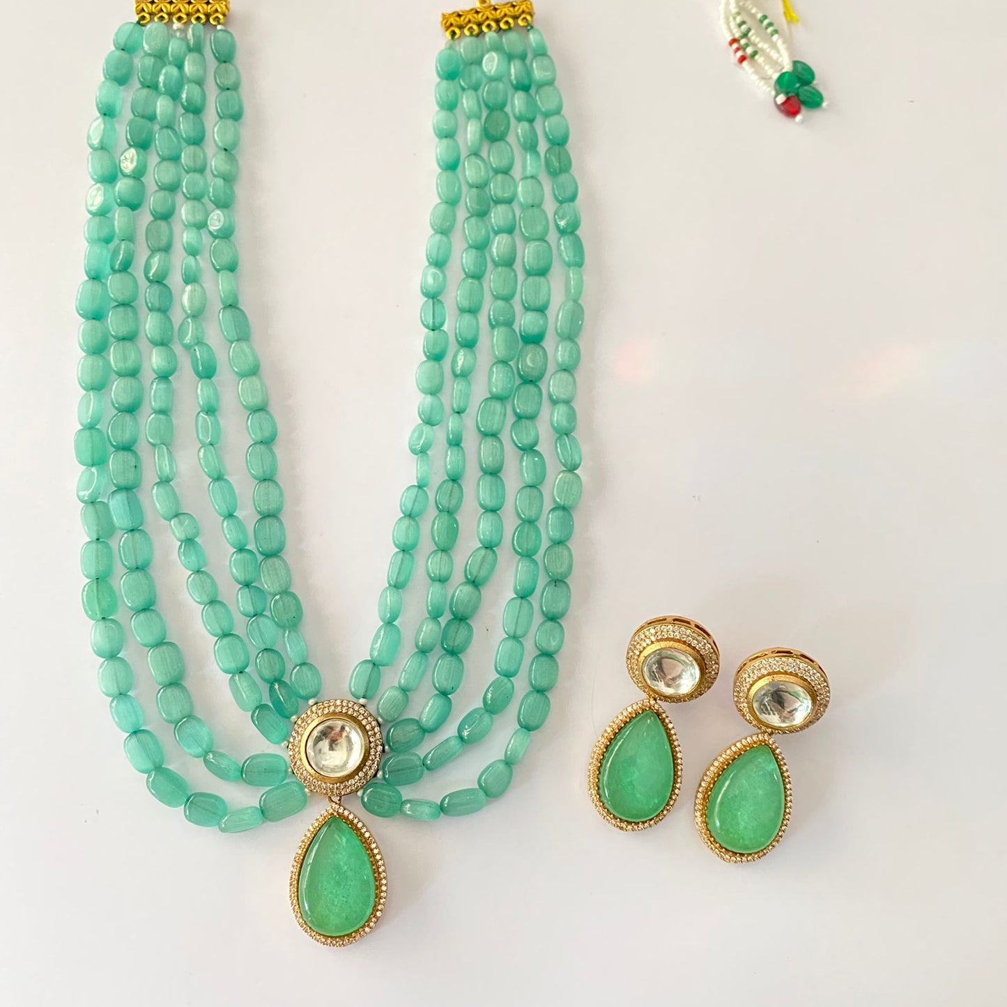 Aquamarine Polki Necklace Set