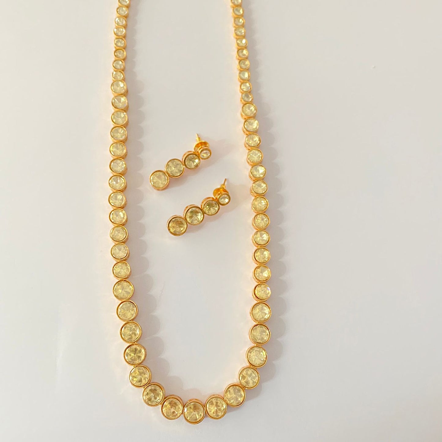 Gold Plated Polki Long Single Line Necklace Set