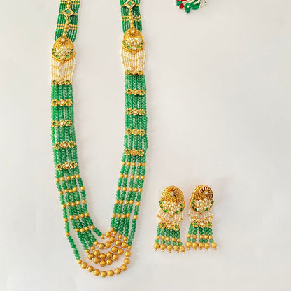 Gold Plated Long Green Necklace Set