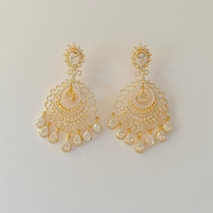 Elegant A.D Gold Plated Stone Dangler Earring