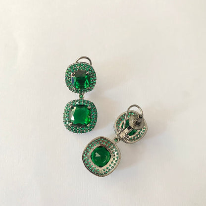 Green Stone With Back Clip Earring