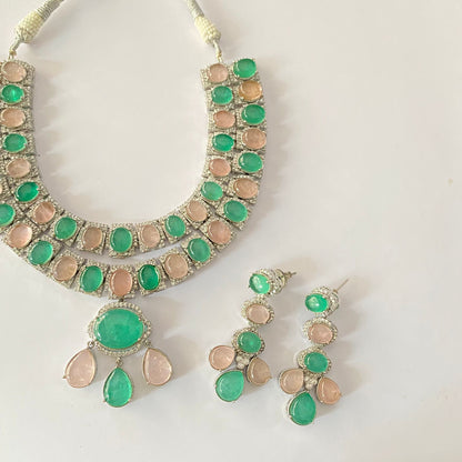 Silver Plated Double Line Necklace Set