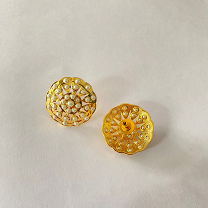 Gold Plated Pearl Jadau Stud