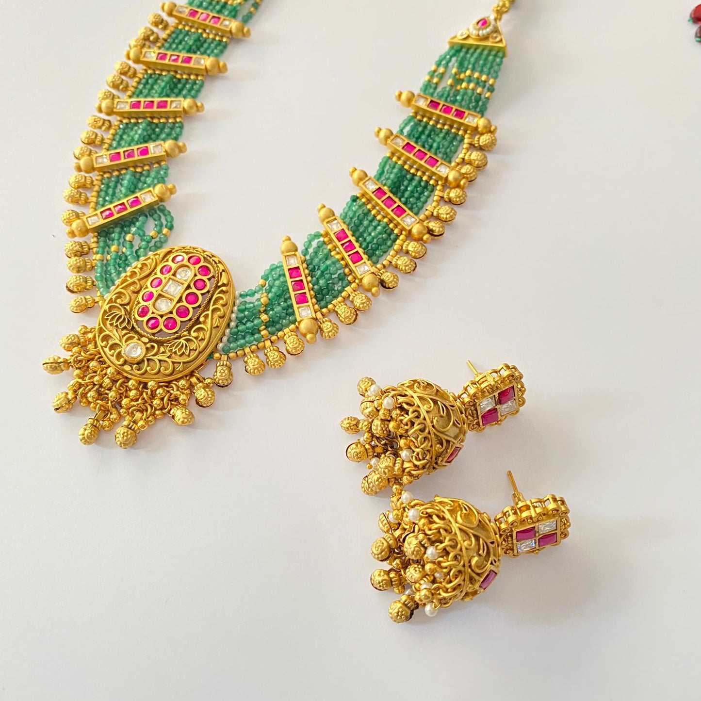 Green Polki Gold Plated Necklace