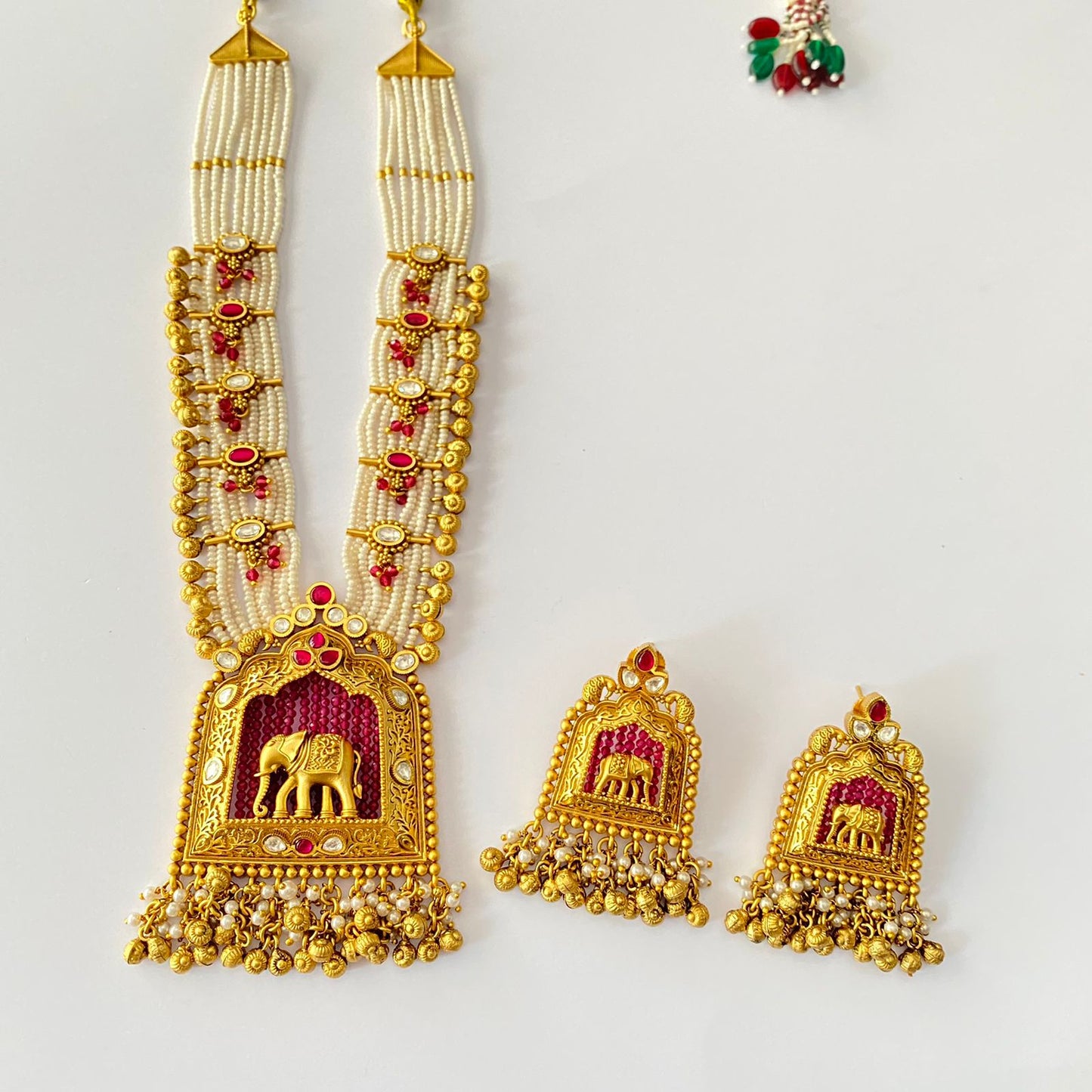 Ruby Elephant Design Gold Plated Necklace Set