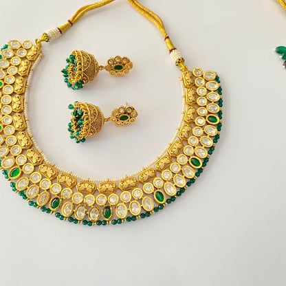 Green Gold Plated Polki Necklace Set