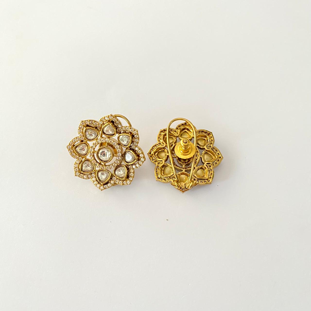 Floral Antique Fusion Back Clip stud Earring