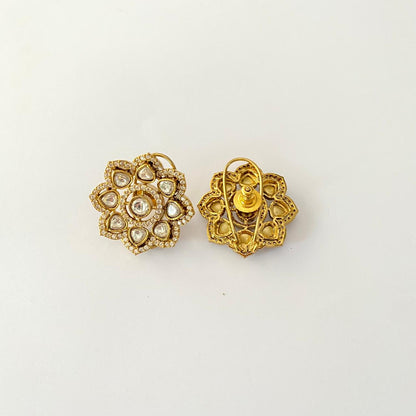 Floral Antique Fusion Back Clip stud Earring