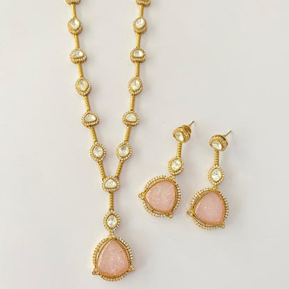 Pink Antique Gold Kundan Necklace Set