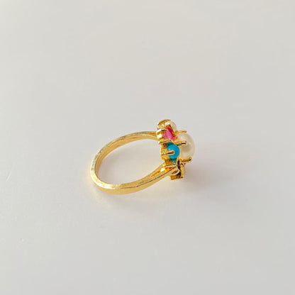 Centre Pearl Multicolour Gold Plated Ring