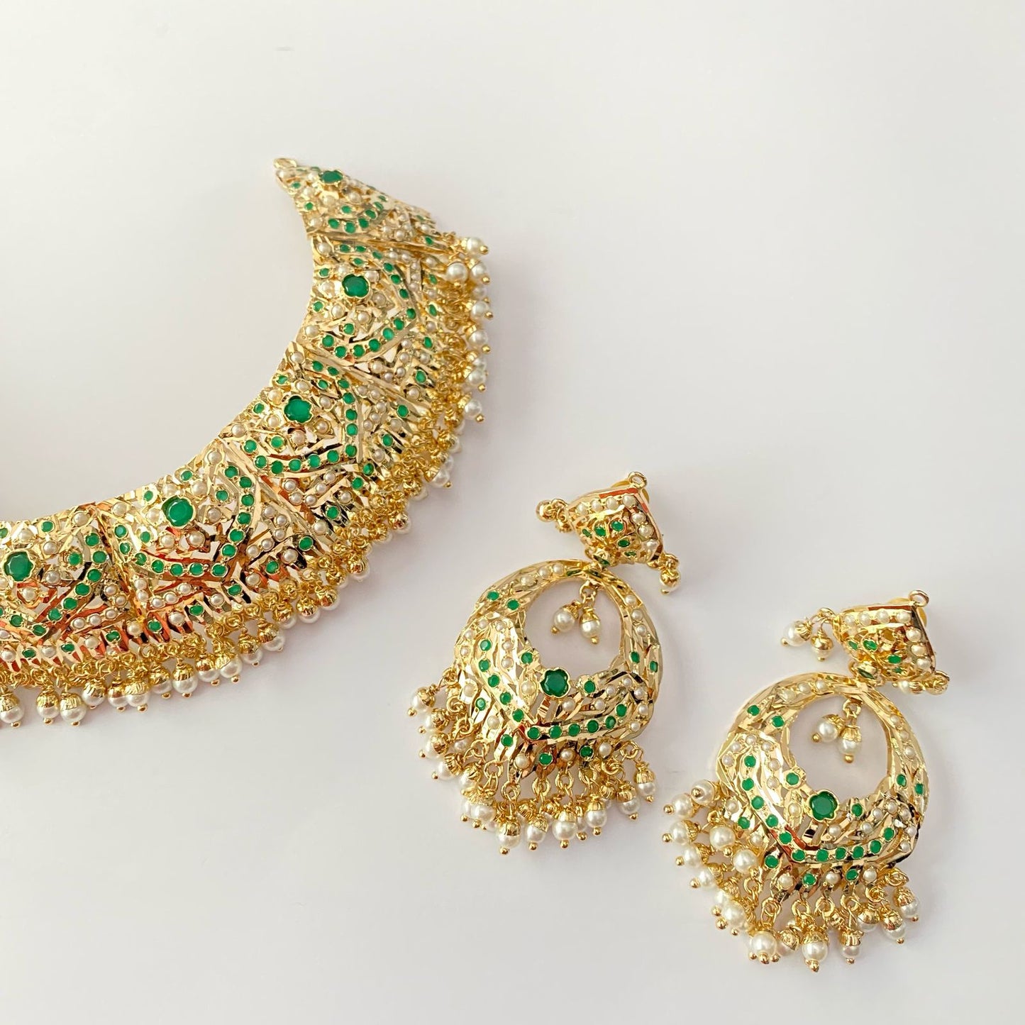 Gold Plated Green Jadau Necklace Set