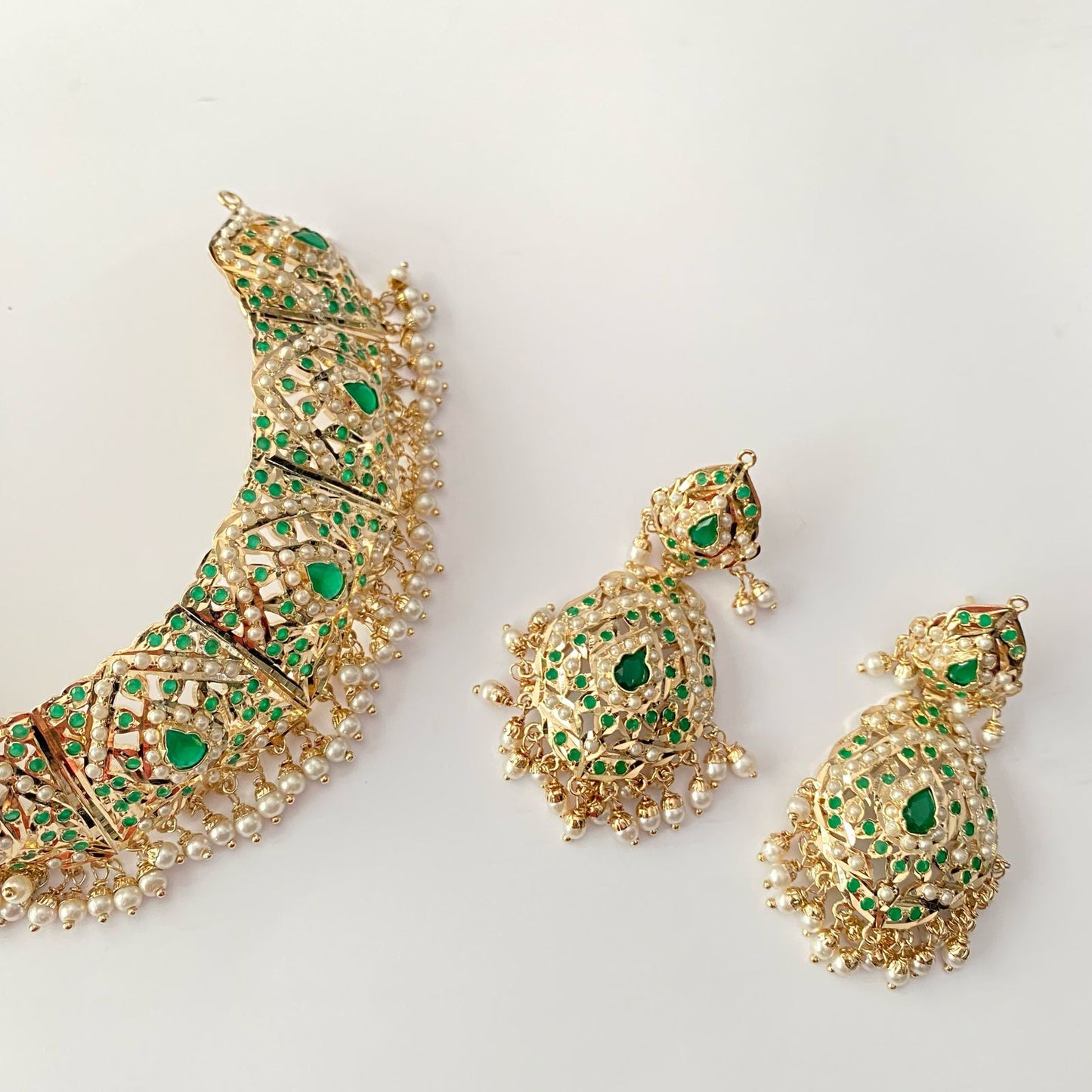 Gold Plated Green Jadau Necklace Set.