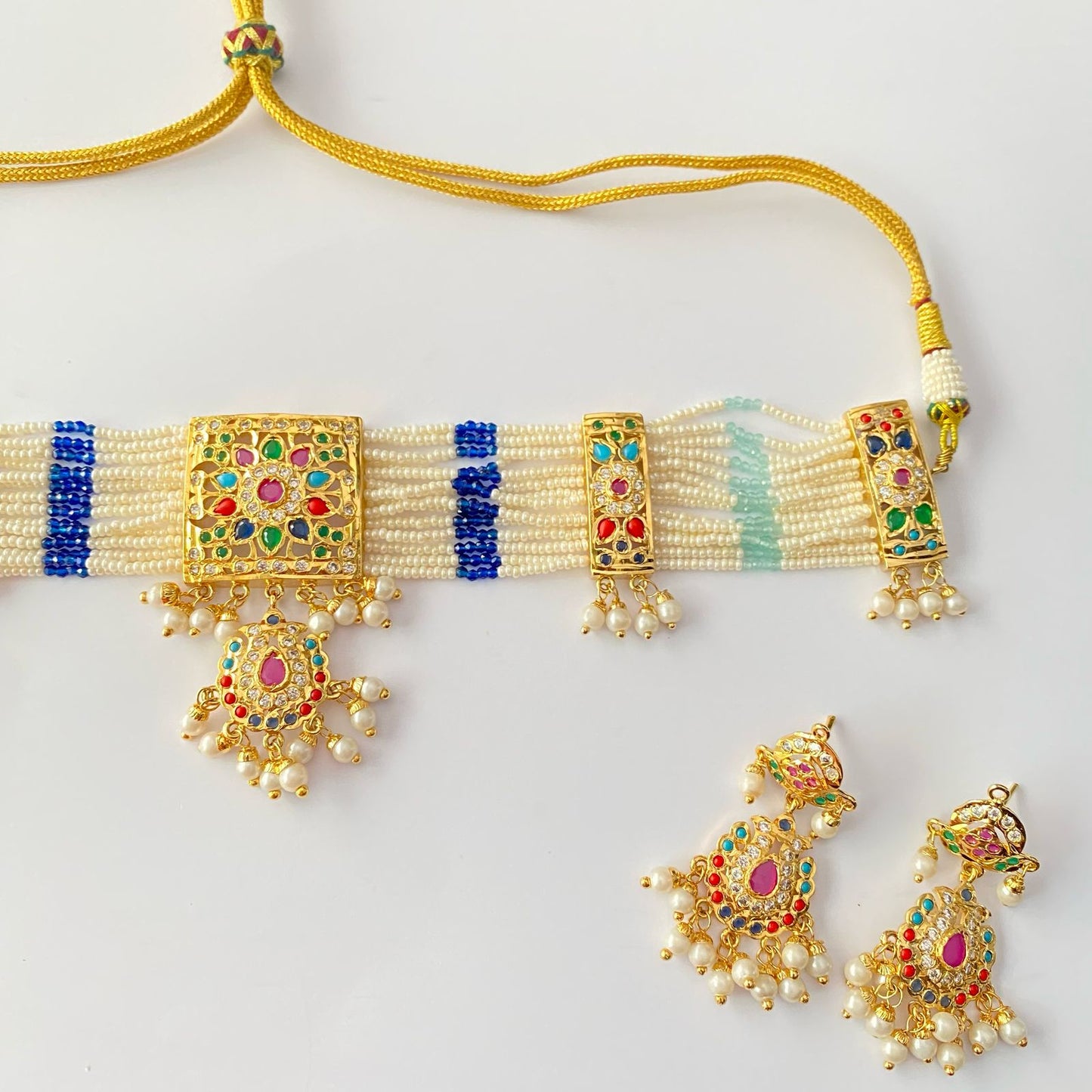 Multi Jadau Gold Plated Choker Set