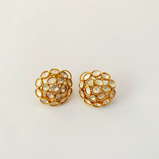 Polki Gold Plated Stud With Back Clip