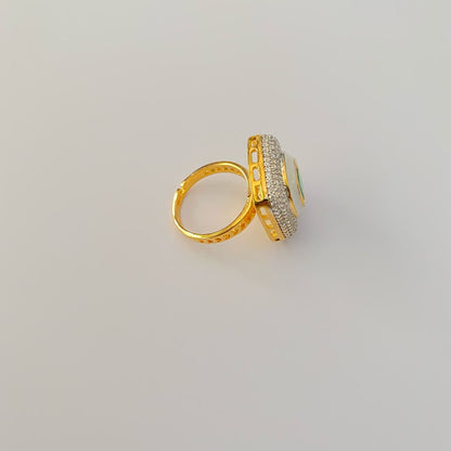 Green Stone Gold Plated Adjustable Ring