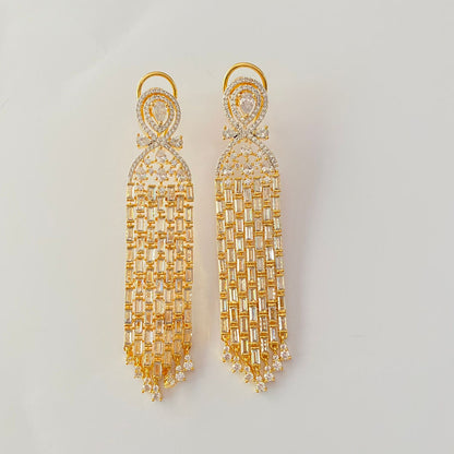 Classy gold plated A.D stone Back Clip dangler Earring