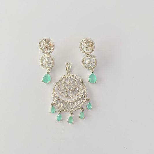 Silver Plated A.D Stone Aqua Drop pendant