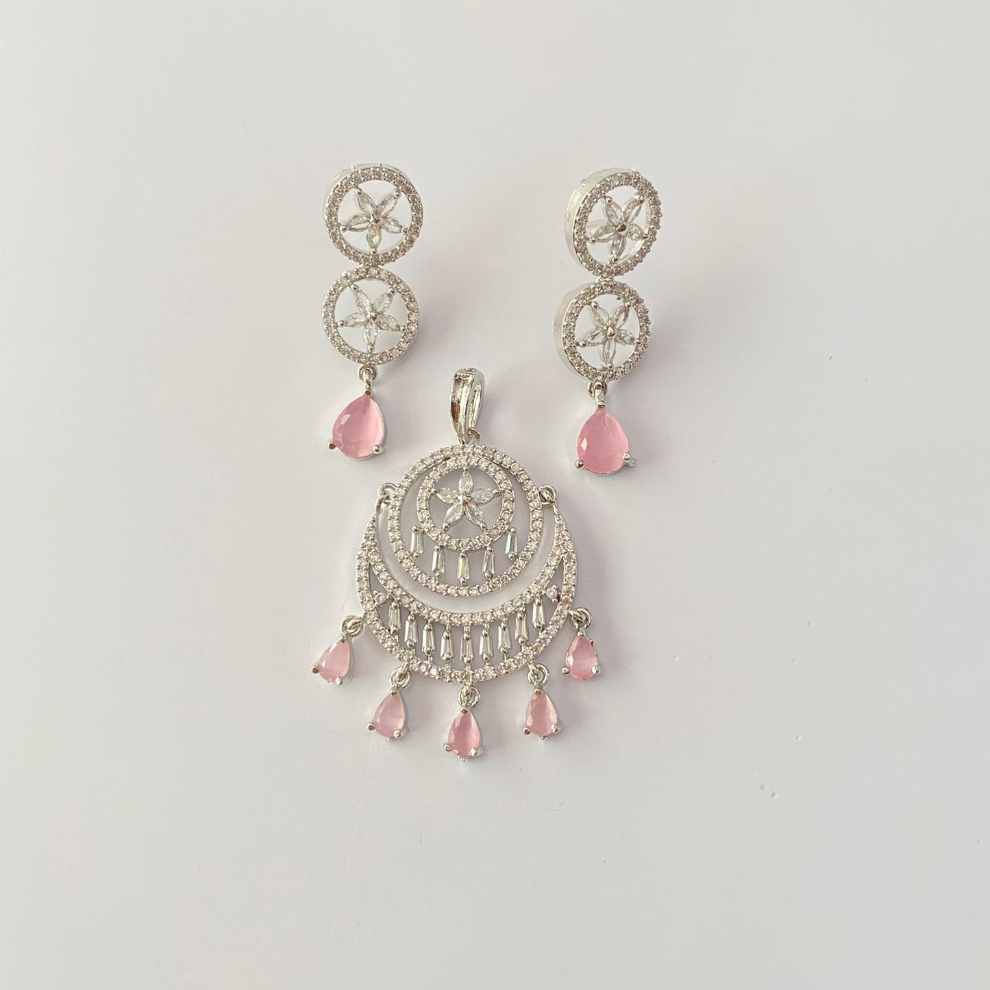 Pink Stone Drop Silver Plated A.D pendant