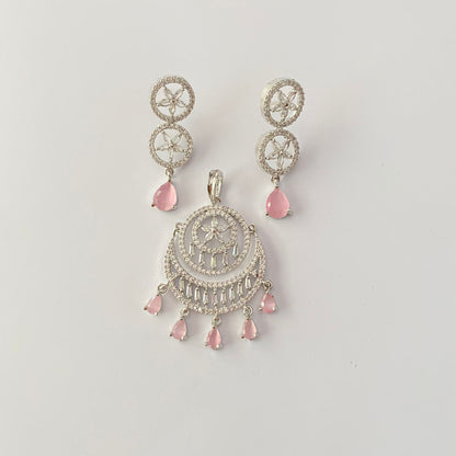 Pink Stone Drop Silver Plated A.D pendant