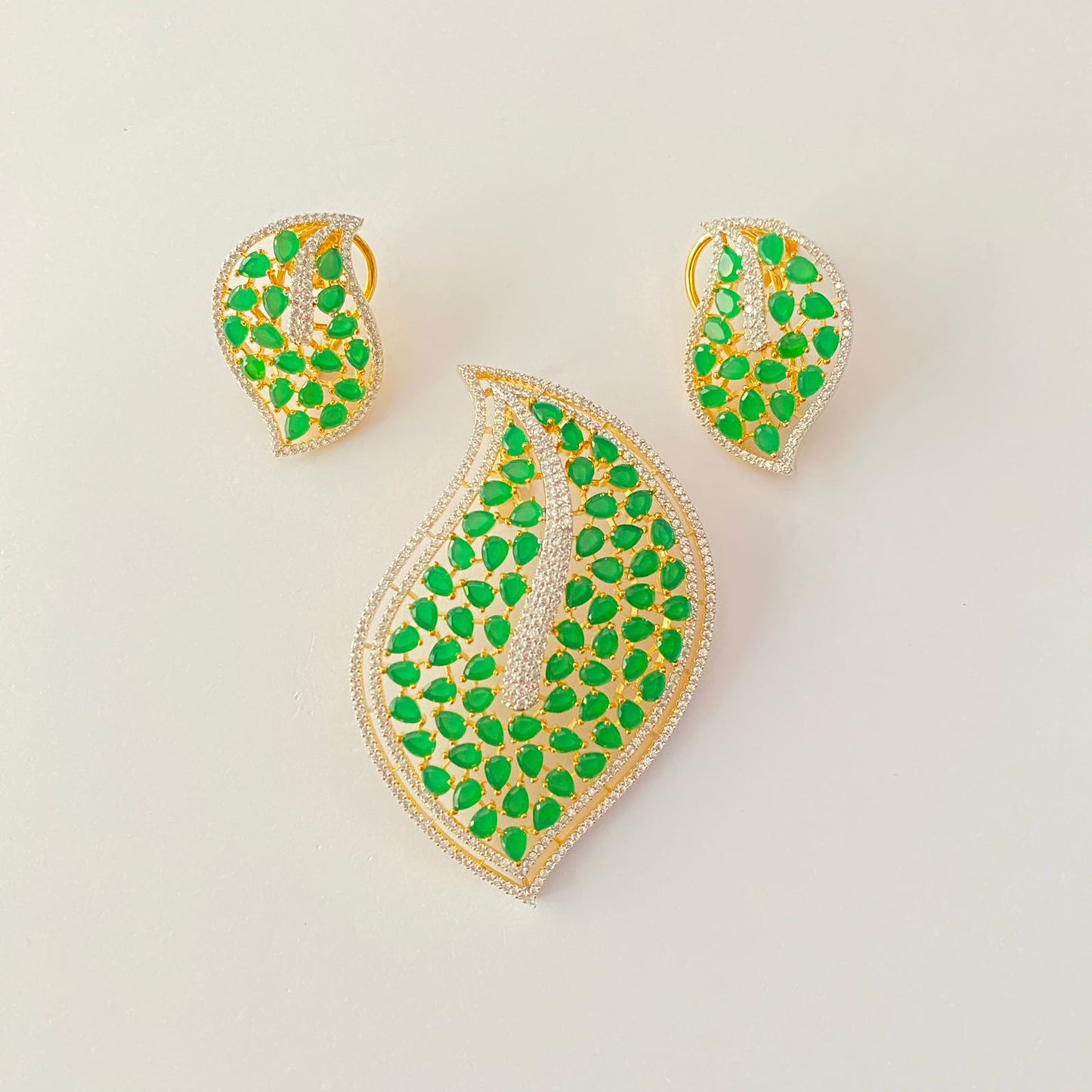 Green Stone Gold Plated Big Pendant set