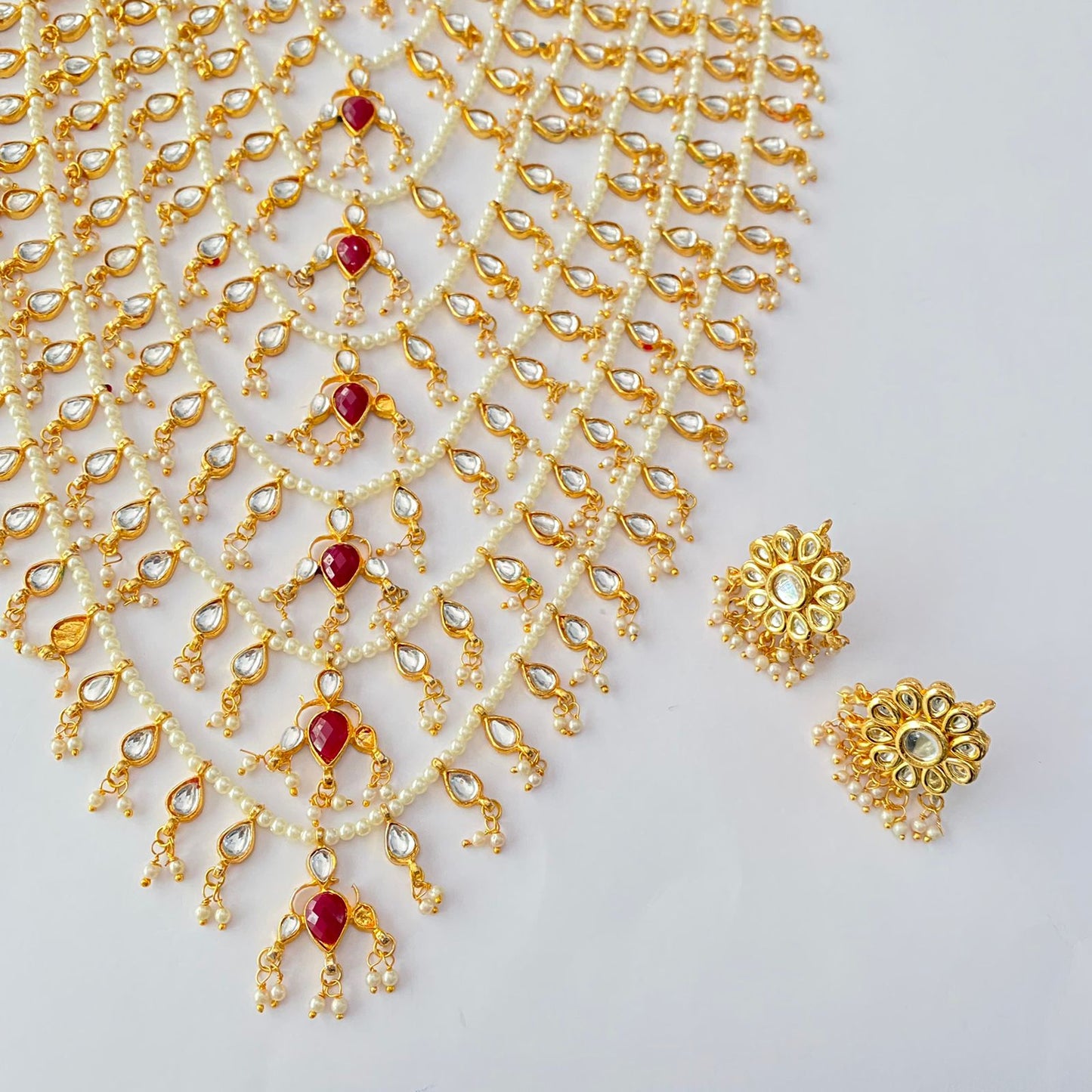 Multi Layer Ruby Kundan Necklace Set