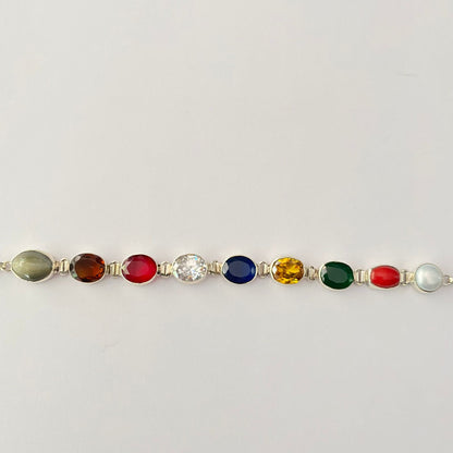 Pure Silver Navratna Bracelet Rakhi