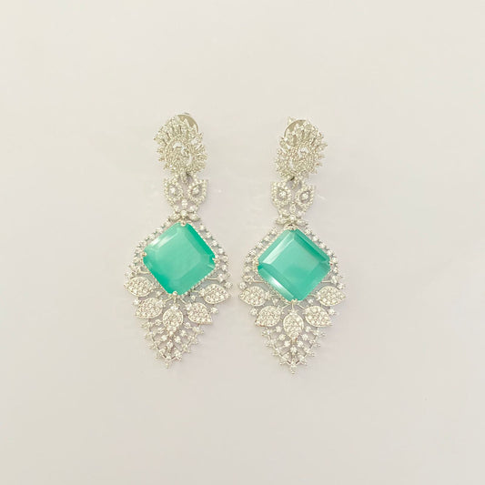 Aqua Stone Silver Plated A.D Dangler Earring.