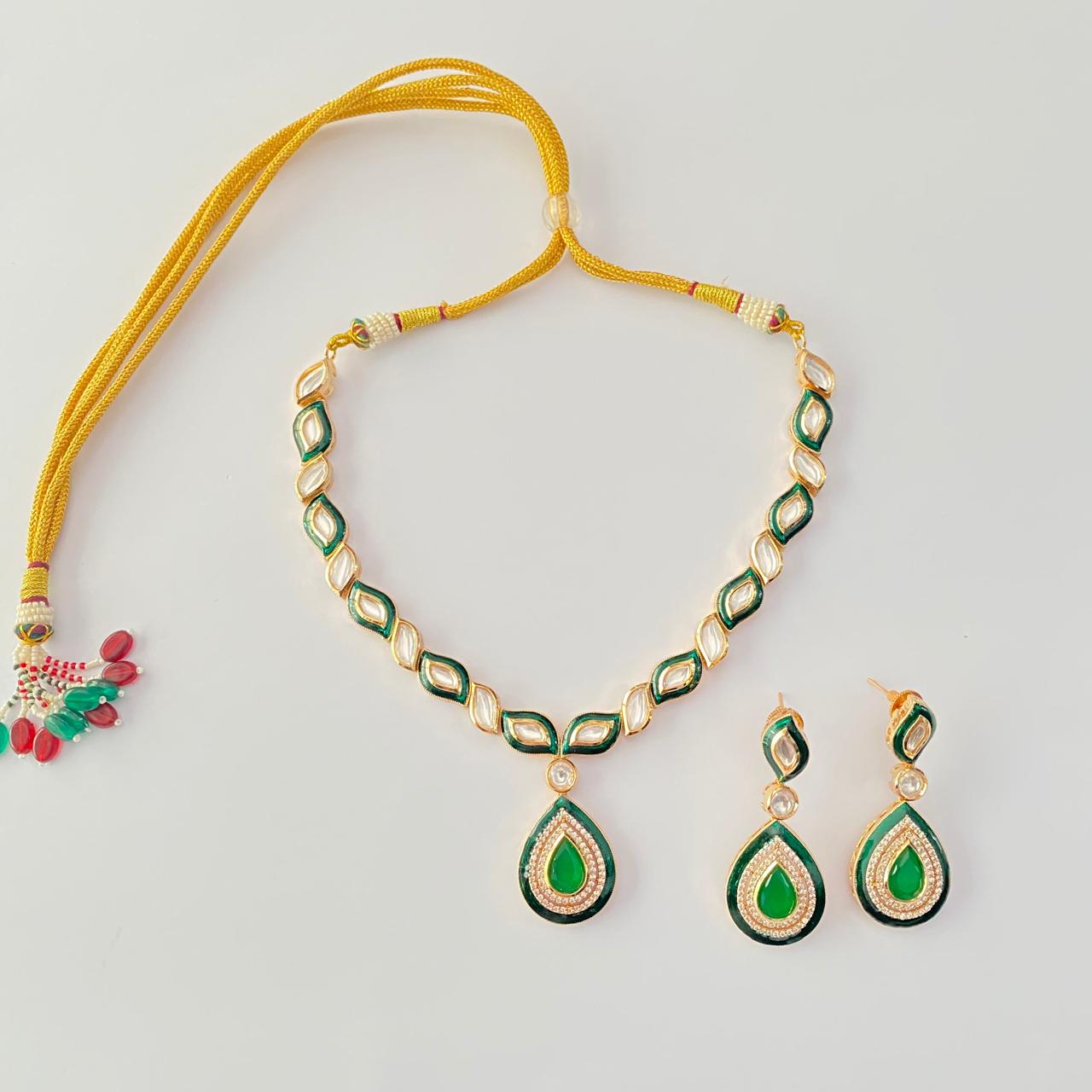 Polki Gold plated Green  Necklace Set