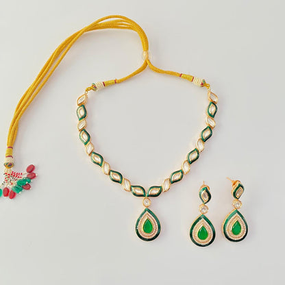 Polki Gold plated Green  Necklace Set