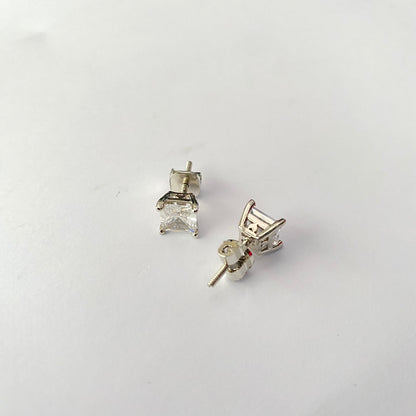 Square Shape Silver Plated Screw Back Solitaire