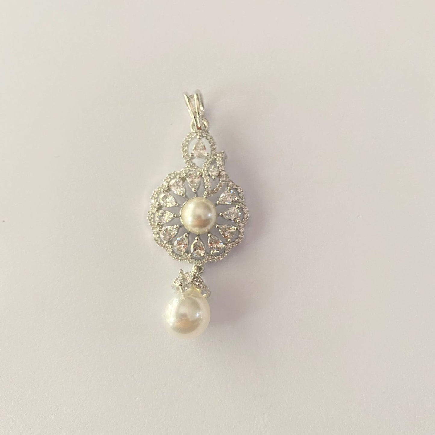 Silver Plated A.D Stone Pearl Drop Pendant