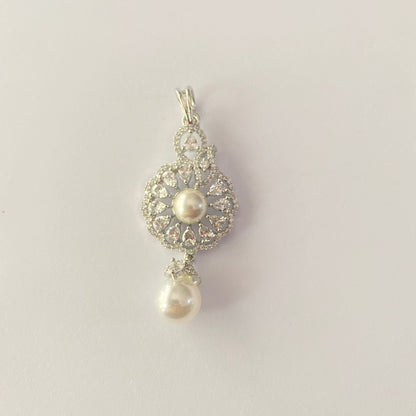 Silver Plated A.D Stone Pearl Drop Pendant