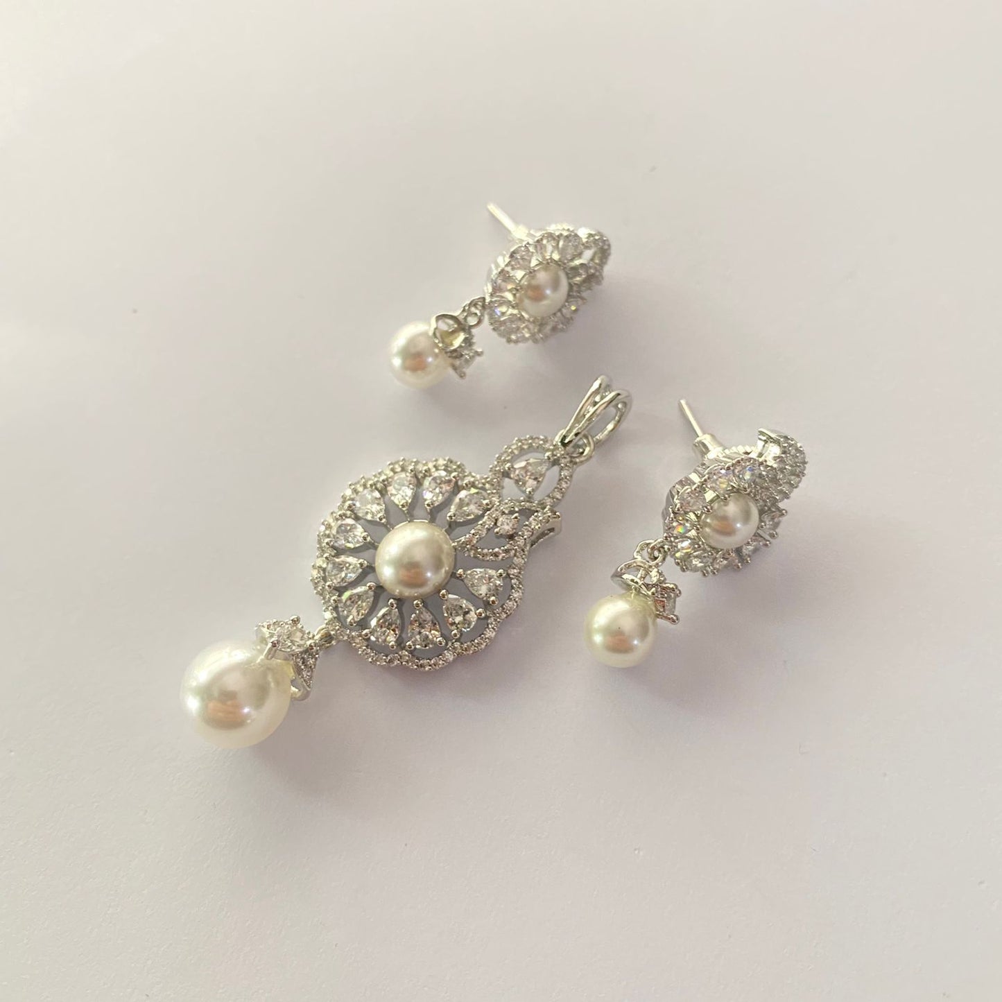 Silver Plated A.D Stone Pearl Drop Pendant