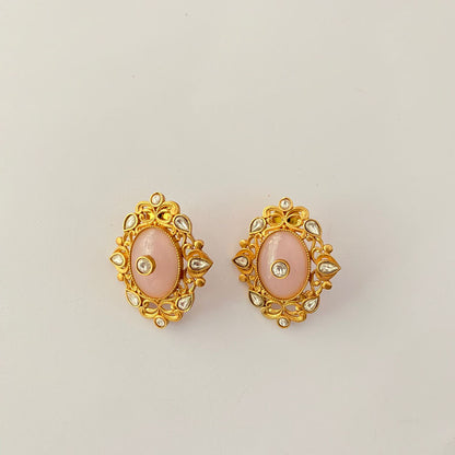 Rose Quartz Gold Plated Polki Necklace Set
