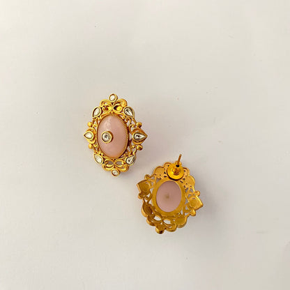 Rose Quartz Gold Plated Polki Necklace Set