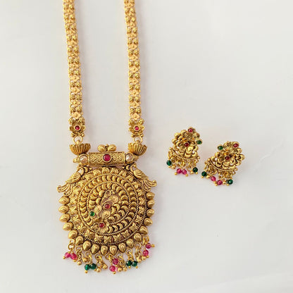Gold Plated Temple Long Necklace Set