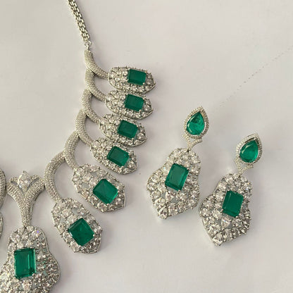 Silver Plated Green Necklace Set