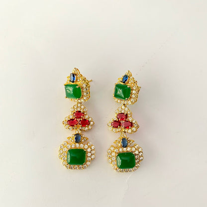 Gold Plated Green & Ruby Necklace Set