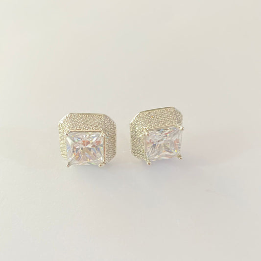 White Stone  A.D Silver Plated stud Earring
