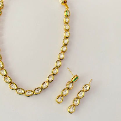 Kundan Gold Plated Single Line Necklace Set