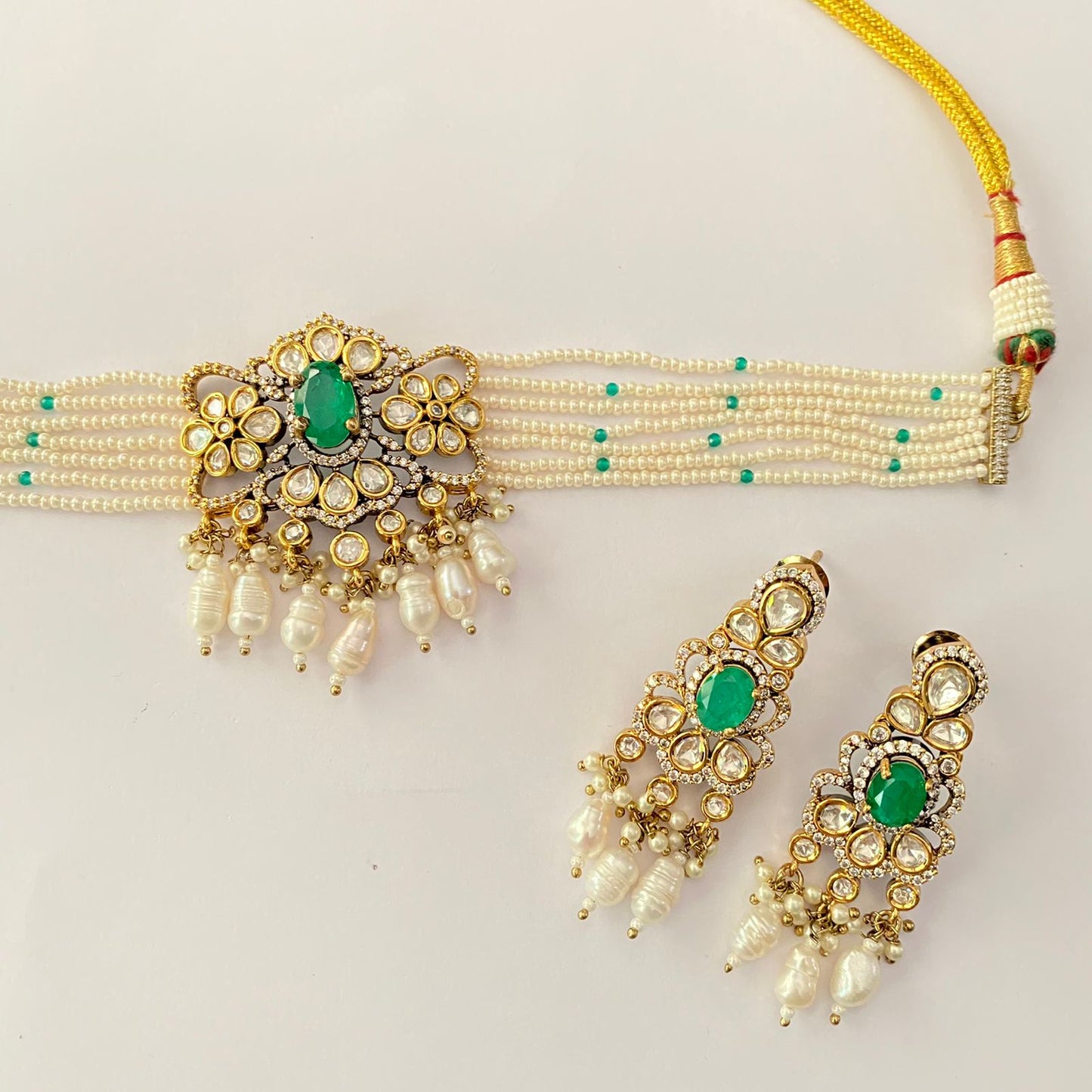 Kundan Green Moissanite Choker Set