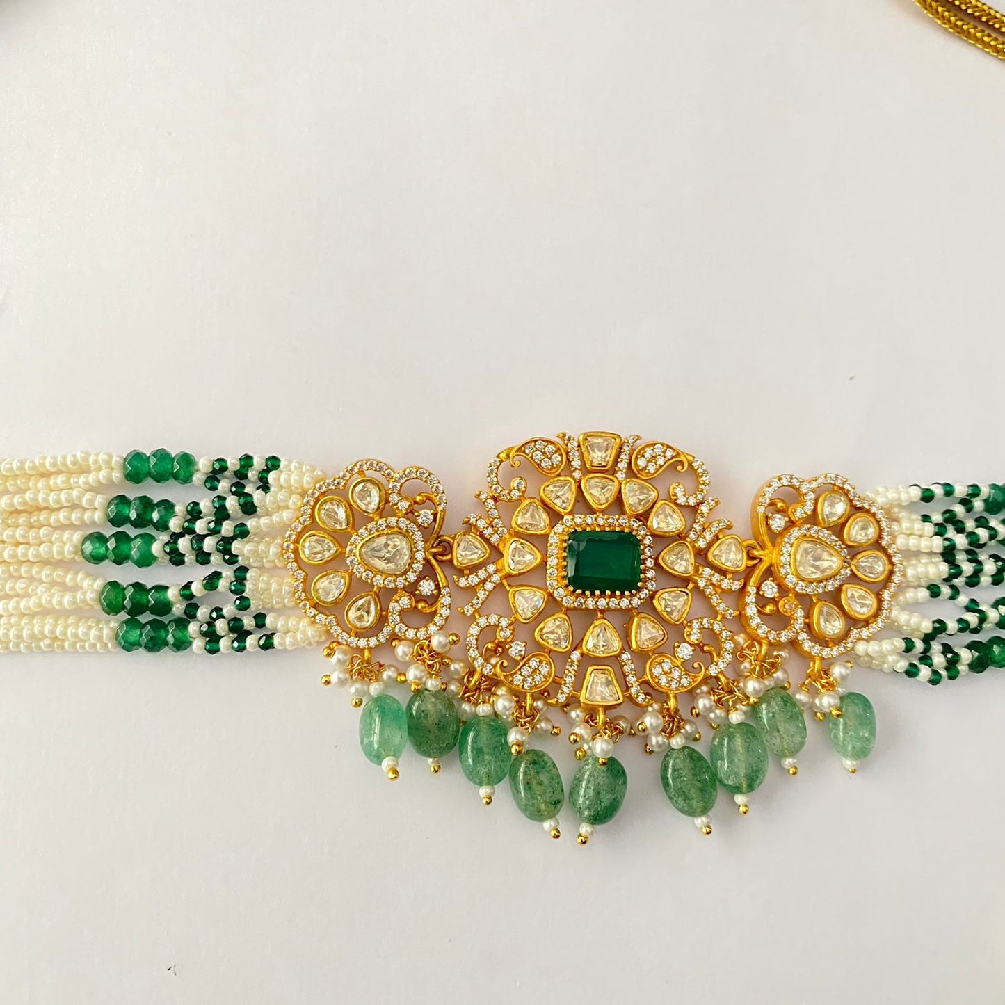 Moissanite Green Gold Plated Choker Set