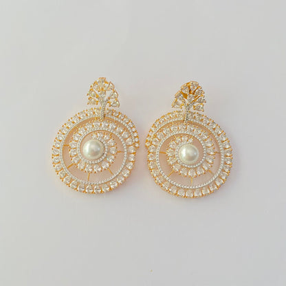 A.D Gold Plated Pearl Round Dangler Earring