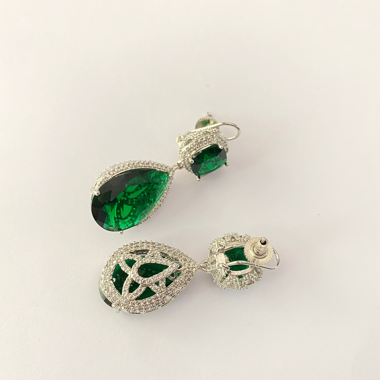 Green Diamond Silver Plated With Back Clip Earring