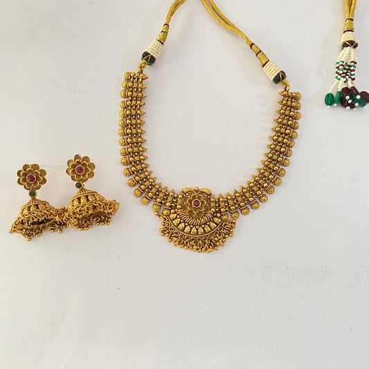 Ethnic Antique Gold Plated Temple  look Necklace