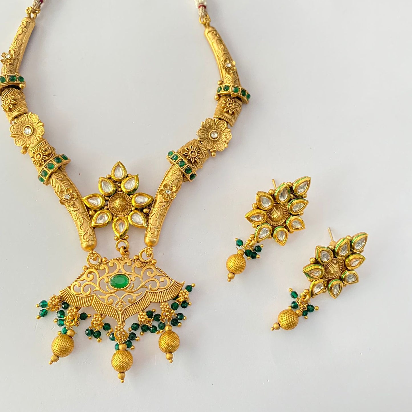 Gold Plated Green Hasli Necklace Set