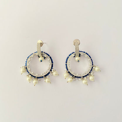 Classy Pearl  Silver Plated Blue Beads Dangler Earring