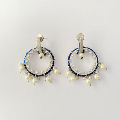 Classy Pearl  Silver Plated Blue Beads Dangler Earring