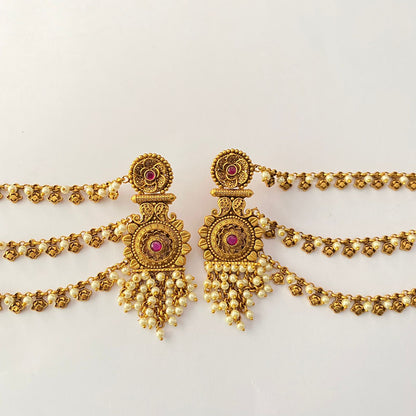 Traditional Pearl Antique Gold Plated  Layer Earring
