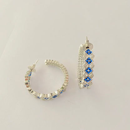 Blue Stone A.D Silver plated hoop earring